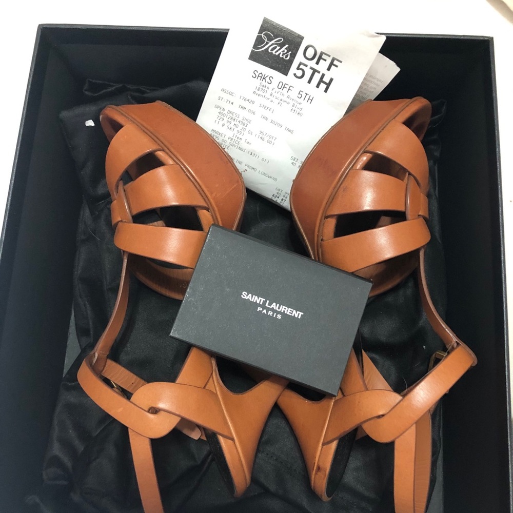 YSL Tribute Leather 105mm Platform Sandals